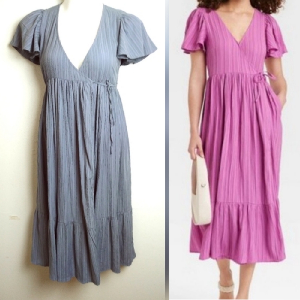 Wrap Midi Dress XS Ash Blue Casual Summer